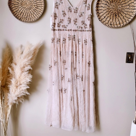 NWT Mac Duggal 93575 Embellished Wrap Over Cap Sleeve A-Line Gown Blush Size 18 - Picture 15 of 16